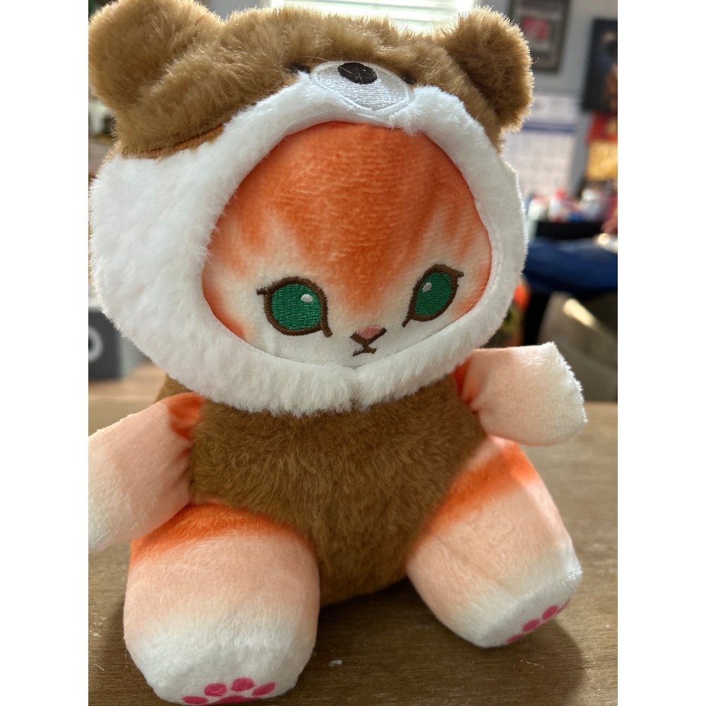 Miriam's Orange Tabby Cat Plush in Brown Bear Costume Hoodie‎ Stuffed Animal